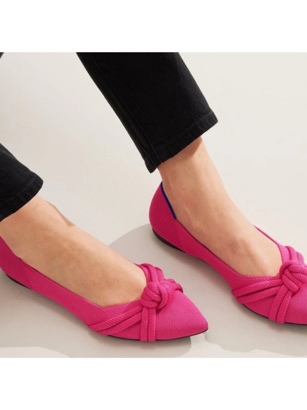 Rothy's Pink Pointed Knot-Detail Flats